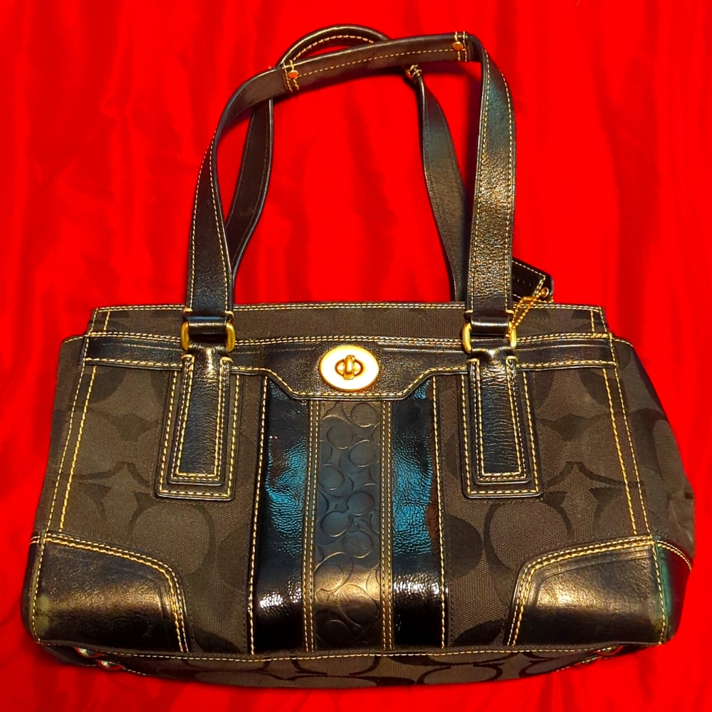 Coach Signature Hampton Leather Handbag Black